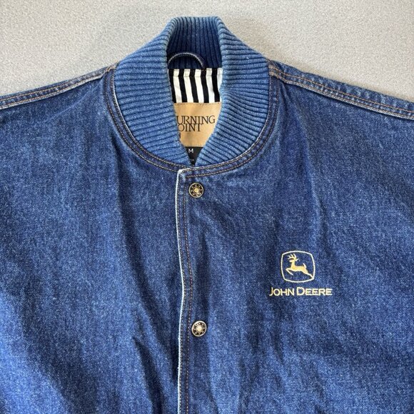 VTG Turning Point John Deere Denim Jacket 90s Mens M Bomber Embroidered Logo - Picture 2 of 14
